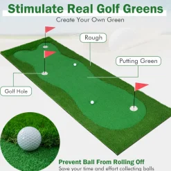 Tangkula 10 FT Golf Putting Green, Large Professional Golf Training Mat with Realistic Artificial Grass Turf