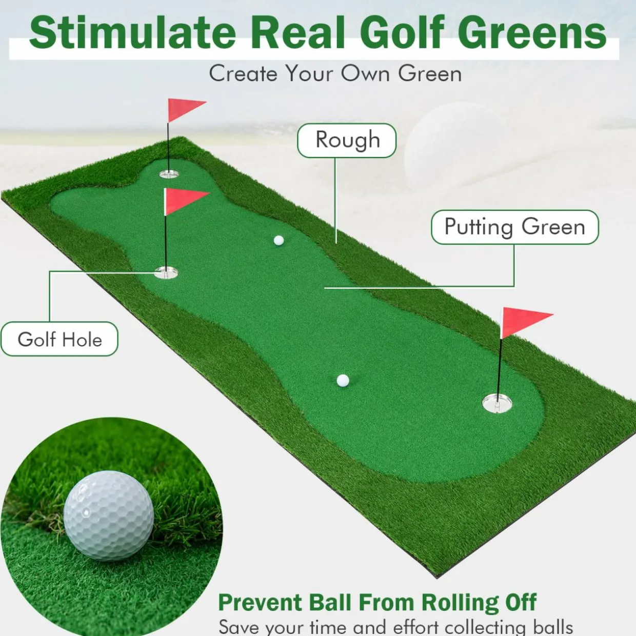Tangkula 10 FT Golf Putting Green, Large Professional Golf Training Mat with Realistic Artificial Grass Turf