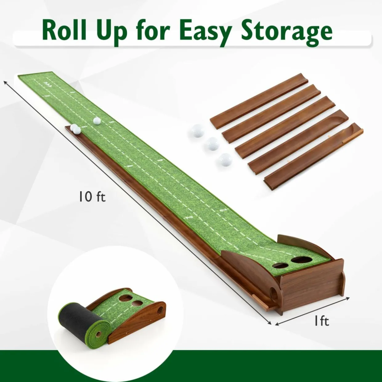 Tangkula 10 FT Golf Putting Green, 2/3-Hole Golf Putting Practice Mat with Auto Ball Return for Indoors & Outdoors