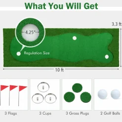 Tangkula 10 FT Golf Putting Green, Large Professional Golf Training Mat with Realistic Artificial Grass Turf