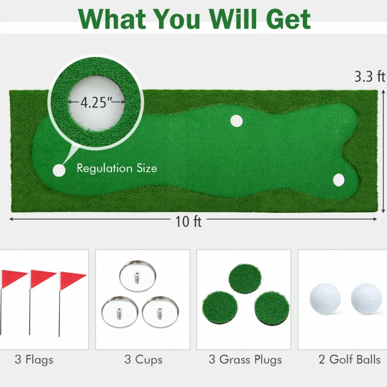 Tangkula 10 FT Golf Putting Green, Large Professional Golf Training Mat with Realistic Artificial Grass Turf