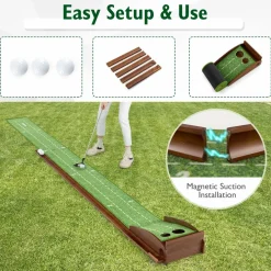 Tangkula 10 FT Golf Putting Green, 2/3-Hole Golf Putting Practice Mat with Auto Ball Return for Indoors & Outdoors