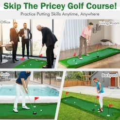 Tangkula 10 FT Golf Putting Green, Large Professional Golf Training Mat with Realistic Artificial Grass Turf