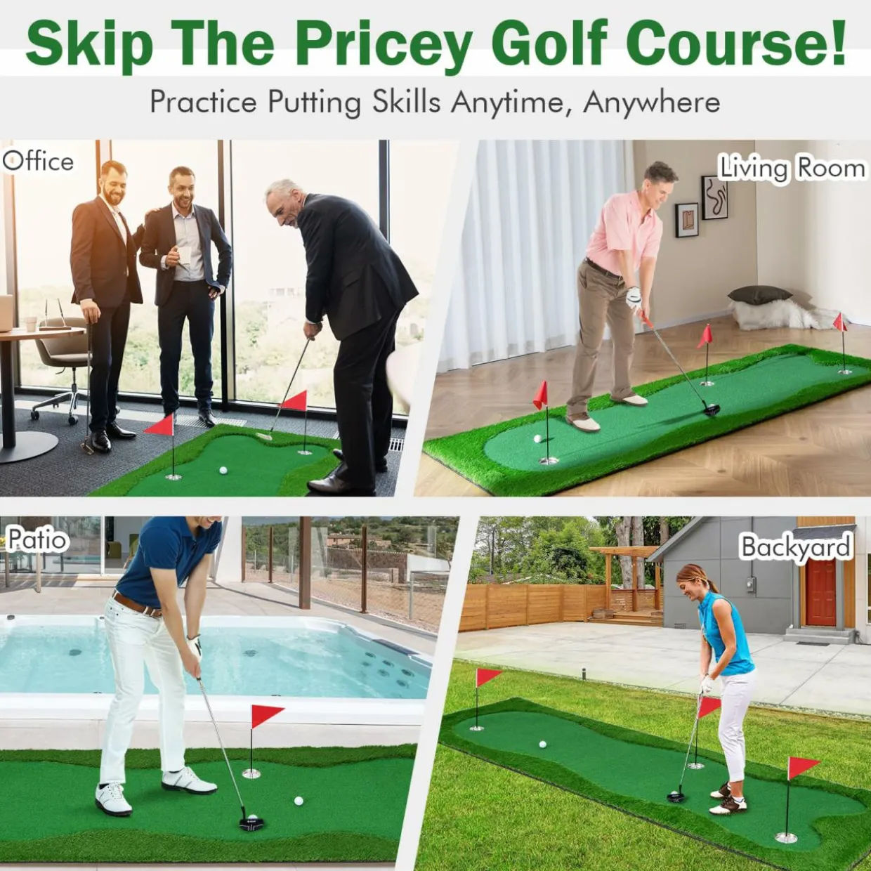 Tangkula 10 FT Golf Putting Green, Large Professional Golf Training Mat with Realistic Artificial Grass Turf