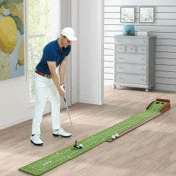 Tangkula 10 FT Golf Putting Green, 2/3-Hole Golf Putting Practice Mat with Auto Ball Return for Indoors & Outdoors