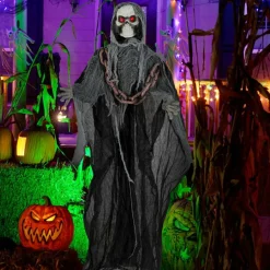 Tangkula 6.4 FT Halloween Animatronic Standing Grim Reaper with Chain