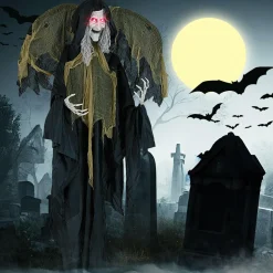 Tangkula 8.2 FT Halloween Animatronics Standing Witch with Wings, Voice Activated Ghost with Lighted Eyes