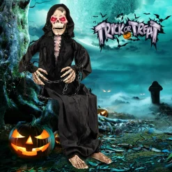 Tangkula 5 FT Halloween Animated Sitting Reaper with Moving Upper Body