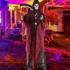Tangkula 8 FT Halloween Animatronics Standing Grim Reaper, Voice Activated Reaper with Lighted Eyes & Creepy Sounds