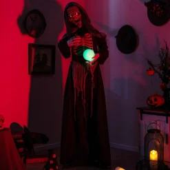 Tangkula 6 FT Halloween Animatronics Standing Witch, Talking Animated Wicked Witch with Light Up Eyes & Magical Ball