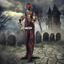 Tangkula 5.7 FT Halloween Animated Shaking Haunted Man with Chainsaws