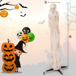 Tangkula 6 FT Halloween Animated Standing Mummy, Life Size Animatronic Mummy with LED Red Glowing Eyes