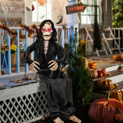 Tangkula 5 FT Halloween Animated Sitting Reaper with Moving Upper Body