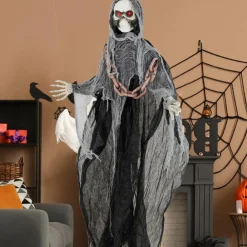 Tangkula 6.4 FT Halloween Animatronic Standing Grim Reaper with Chain