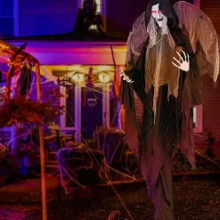Tangkula 8.2 FT Halloween Animatronics Standing Witch with Wings, Voice Activated Ghost with Lighted Eyes