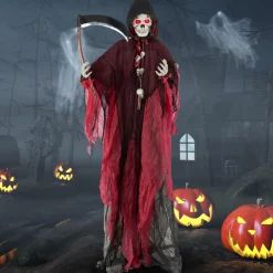 Tangkula 8 FT Halloween Animatronics Standing Grim Reaper, Voice Activated Reaper with Lighted Eyes & Creepy Sounds