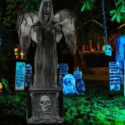 Tangkula 5.5 FT Halloween Animated Praying Angel Statue with Light Up Eyes & Shaking Wings