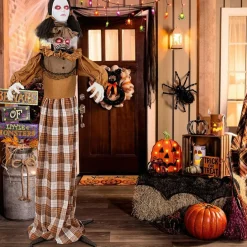 Tangkula 5.8 FT Halloween Animated Haunted Woman with Pop Up Head, Animatronic Scary Witch with Sound Activated Design & Control Button