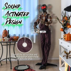 Tangkula 5.7 FT Halloween Animated Shaking Haunted Man with Chainsaws
