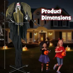 Tangkula 8.2 FT Halloween Animatronics Standing Witch with Wings, Voice Activated Ghost with Lighted Eyes