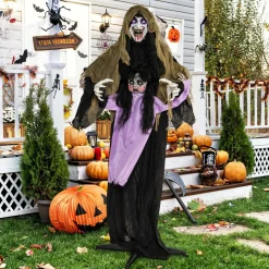 Tangkula 5.6 FT Halloween Animated Vampire with Creepy Doll, LED Eyes, Vocally Triggered Sound & Motion Effects