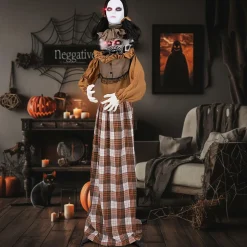 Tangkula 5.8 FT Halloween Animated Haunted Woman with Pop Up Head, Animatronic Scary Witch with Sound Activated Design & Control Button