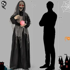 Tangkula 6 FT Halloween Animatronics Standing Witch, Talking Animated Wicked Witch with Light Up Eyes & Magical Ball