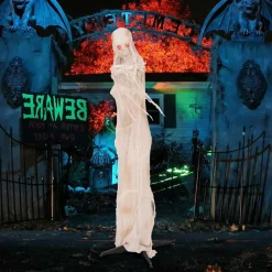 Tangkula 6 FT Halloween Animated Standing Mummy, Life Size Animatronic Mummy with LED Red Glowing Eyes