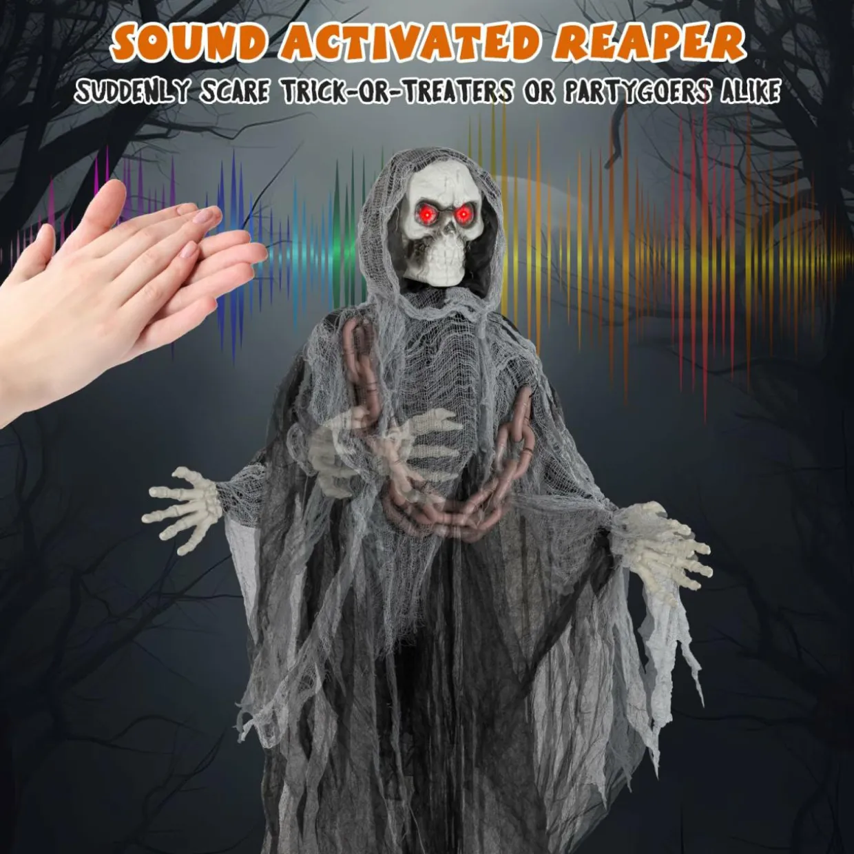 Tangkula 6.4 FT Halloween Animatronic Standing Grim Reaper with Chain