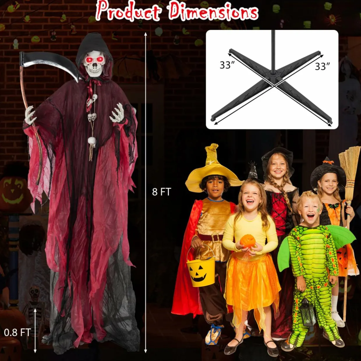 Tangkula 8 FT Halloween Animatronics Standing Grim Reaper, Voice Activated Reaper with Lighted Eyes & Creepy Sounds