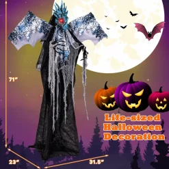Tangkula 6 FT Halloween Animated Dragon with Light Up Eyes, Posable Wings & Arms