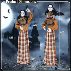 Tangkula 5.8 FT Halloween Animated Haunted Woman with Pop Up Head, Animatronic Scary Witch with Sound Activated Design & Control Button