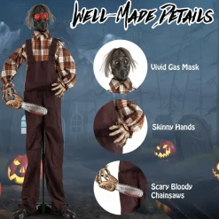 Tangkula 5.7 FT Halloween Animated Shaking Haunted Man with Chainsaws