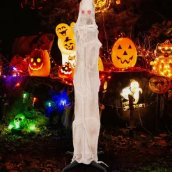 Tangkula 6 FT Halloween Animated Standing Mummy, Life Size Animatronic Mummy with LED Red Glowing Eyes