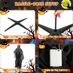 Tangkula 6.4 FT Halloween Animatronic Standing Grim Reaper with Chain