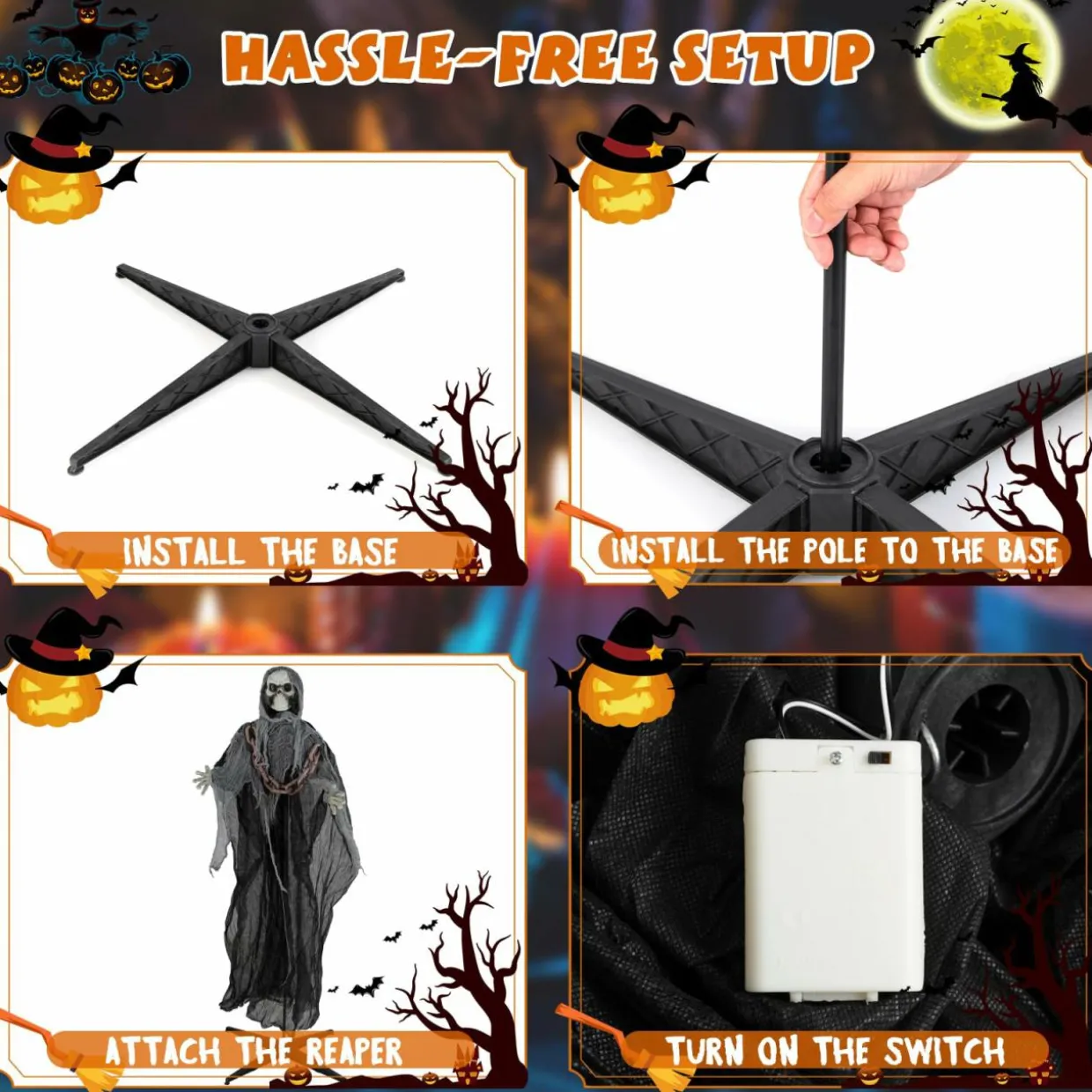 Tangkula 6.4 FT Halloween Animatronic Standing Grim Reaper with Chain