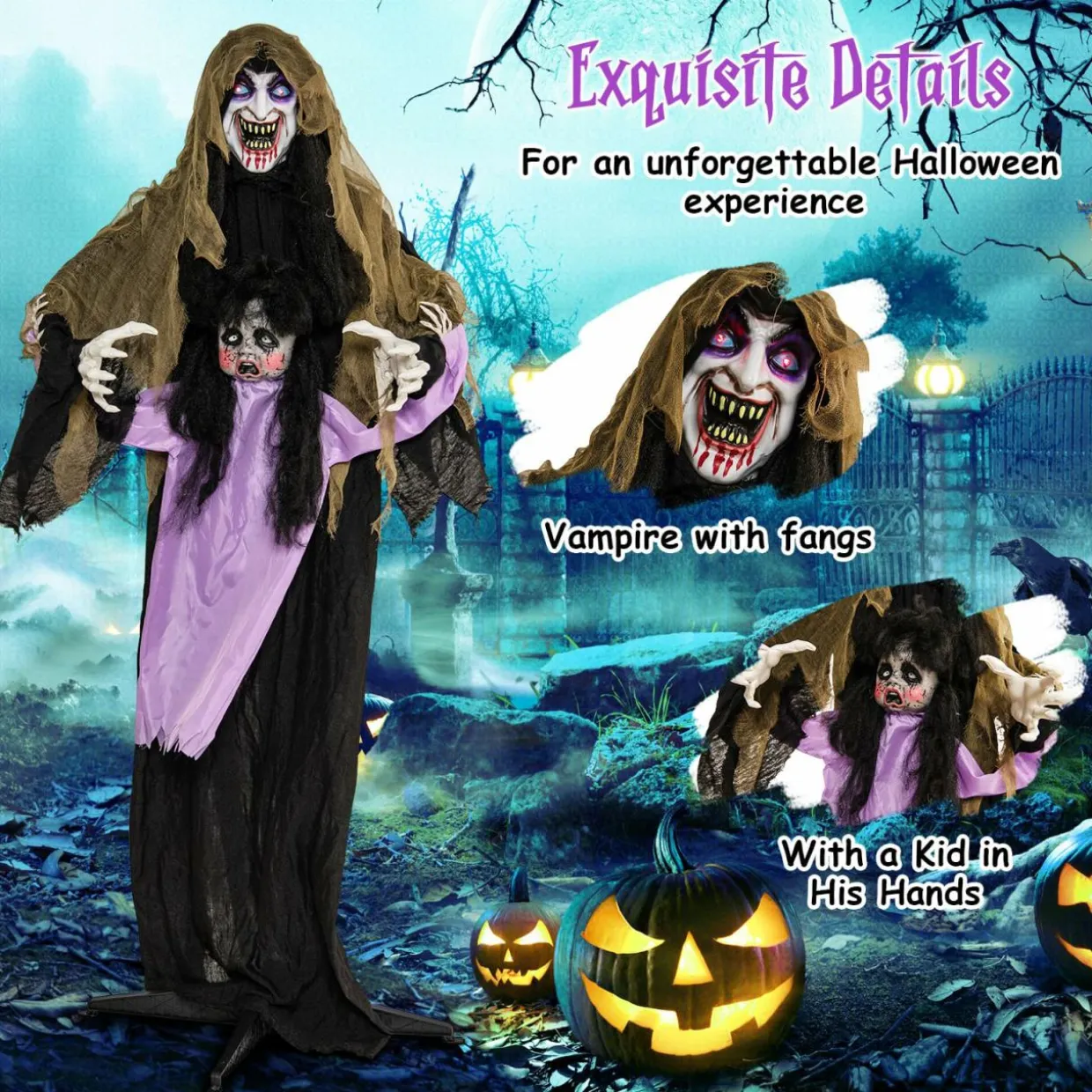 Tangkula 5.6 FT Halloween Animated Vampire with Creepy Doll, LED Eyes, Vocally Triggered Sound & Motion Effects