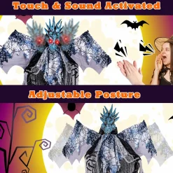 Tangkula 6 FT Halloween Animated Dragon with Light Up Eyes, Posable Wings & Arms