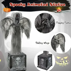 Tangkula 5.5 FT Halloween Animated Praying Angel Statue with Light Up Eyes & Shaking Wings