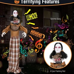 Tangkula 5.8 FT Halloween Animated Haunted Woman with Pop Up Head, Animatronic Scary Witch with Sound Activated Design & Control Button