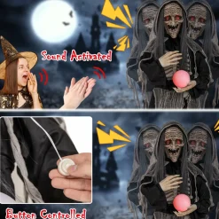 Tangkula 6 FT Halloween Animatronics Standing Witch, Talking Animated Wicked Witch with Light Up Eyes & Magical Ball