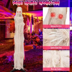 Tangkula 6 FT Halloween Animated Standing Mummy, Life Size Animatronic Mummy with LED Red Glowing Eyes
