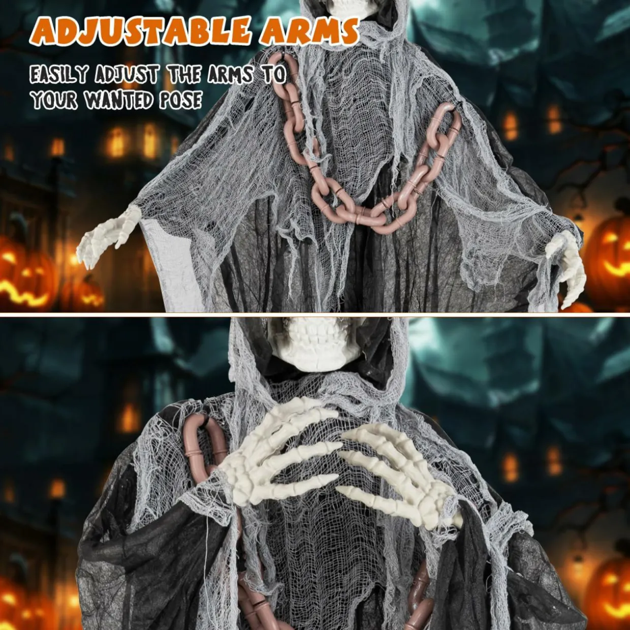 Tangkula 6.4 FT Halloween Animatronic Standing Grim Reaper with Chain