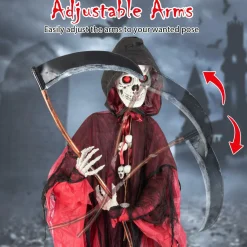 Tangkula 8 FT Halloween Animatronics Standing Grim Reaper, Voice Activated Reaper with Lighted Eyes & Creepy Sounds