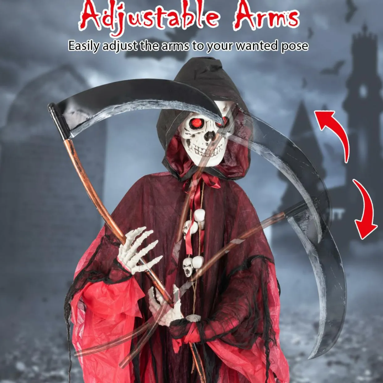 Tangkula 8 FT Halloween Animatronics Standing Grim Reaper, Voice Activated Reaper with Lighted Eyes & Creepy Sounds