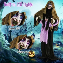 Tangkula 5.6 FT Halloween Animated Vampire with Creepy Doll, LED Eyes, Vocally Triggered Sound & Motion Effects