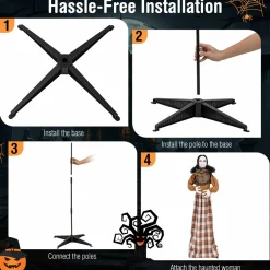 Tangkula 5.8 FT Halloween Animated Haunted Woman with Pop Up Head, Animatronic Scary Witch with Sound Activated Design & Control Button