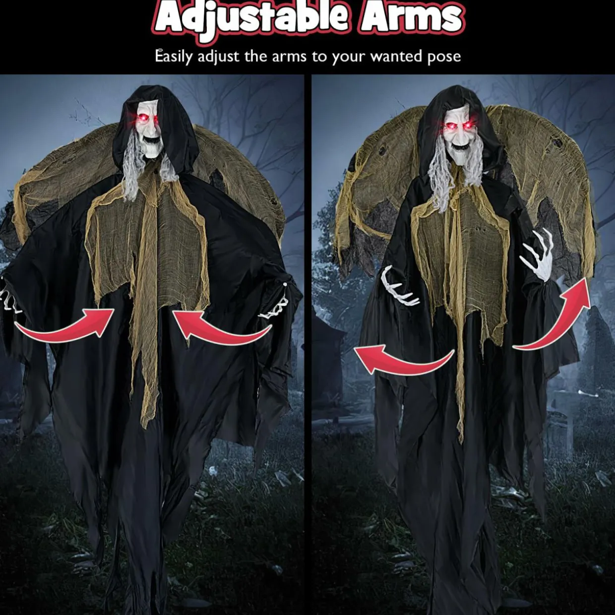 Tangkula 8.2 FT Halloween Animatronics Standing Witch with Wings, Voice Activated Ghost with Lighted Eyes