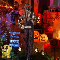 Tangkula 5.7 FT Halloween Animated Shaking Haunted Man with Chainsaws