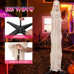 Tangkula 6 FT Halloween Animated Standing Mummy, Life Size Animatronic Mummy with LED Red Glowing Eyes